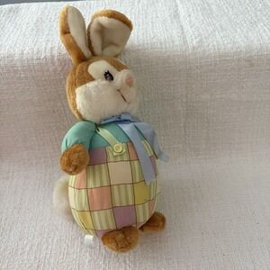 1989 American Greetings Bloomer Plaid Pastel Bunny Rabbit Plush Easter Vintage